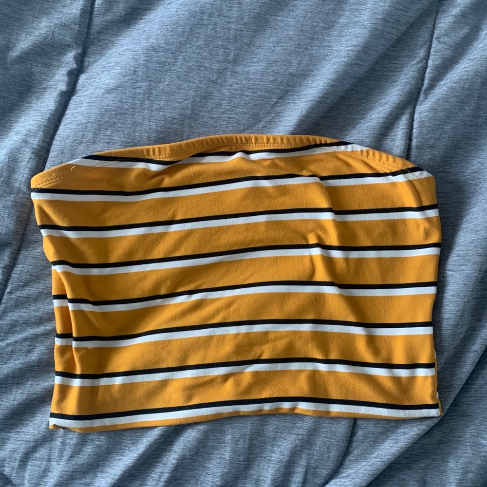 yellow and white striped tube top